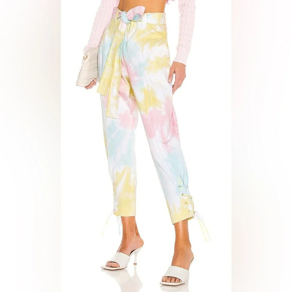 New LOVESHACKFANCY Tao Pant Rainbow Radial Tie Dye NWT Denim Casual Women’s 6 - Picture 1 of 13